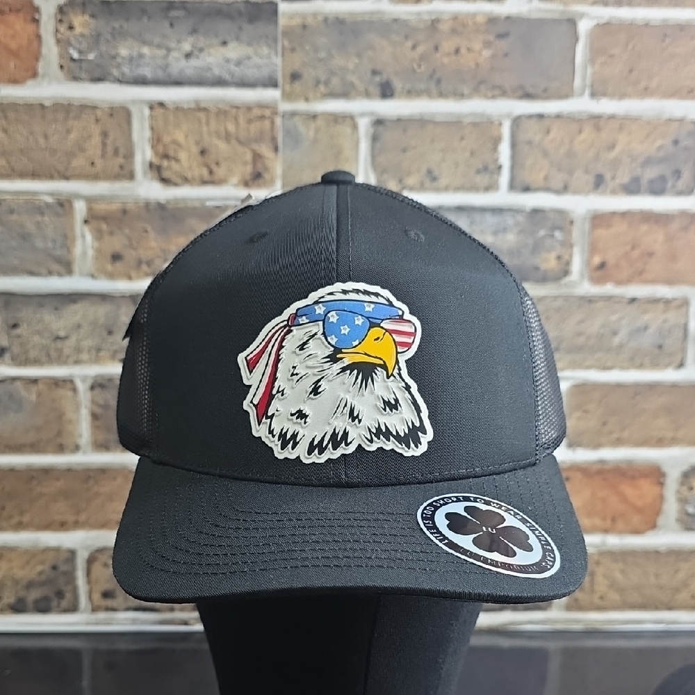 Black Trucker Hat with Eagle Patch